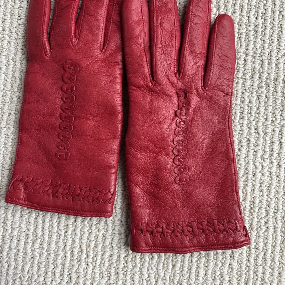 Vintage Red Gloves by Superb 6.5 Made in Italy Leather Lined Gift Women's Prop